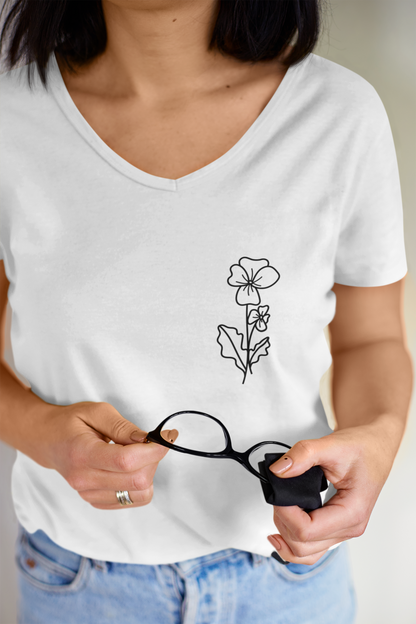 Little Flower Jersey Short Sleeve V-Neck Tee