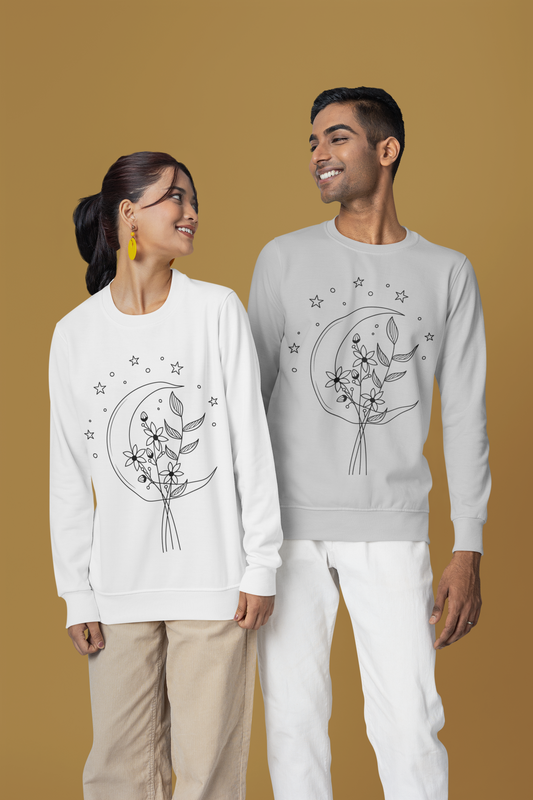 Moon and Flower Heavy Blend Crewneck Sweatshirt (Unisex)